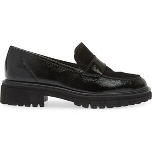 Paul Green Black patent leather & suede Urban Lug Sole Loafer UK 6.5 /US 9
